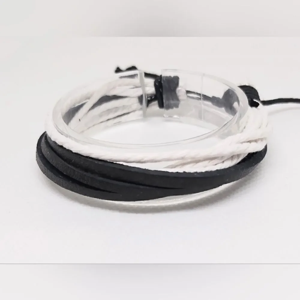 Men's bracelet‎ leather layered black new e9